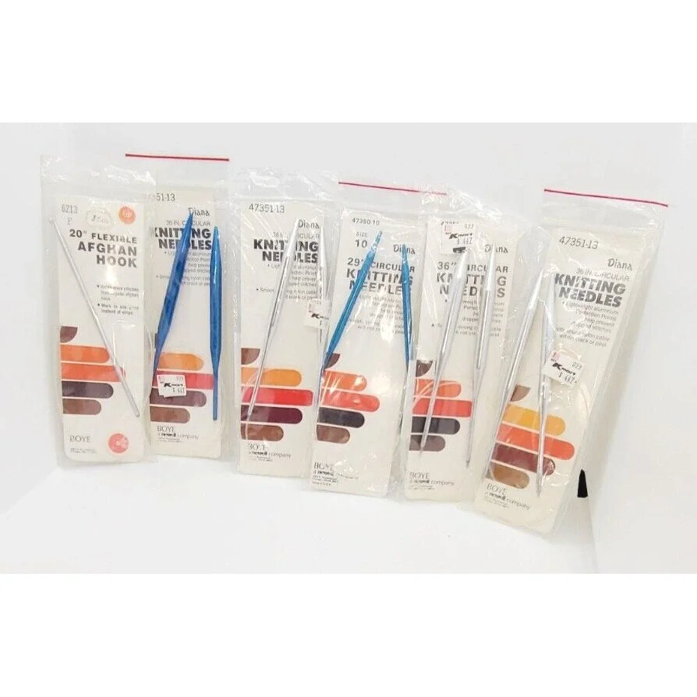 Vintage Boye Diana Circular Knitting Needles & Flexible Afghan Hook Lot of 6